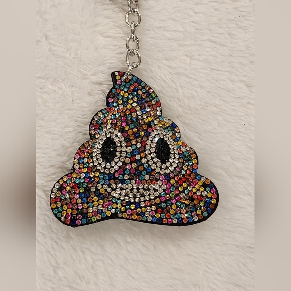 Multicolor Colorful Rhinestone Poo Emoji Keychain Bag Charm - Picture 2 of 4